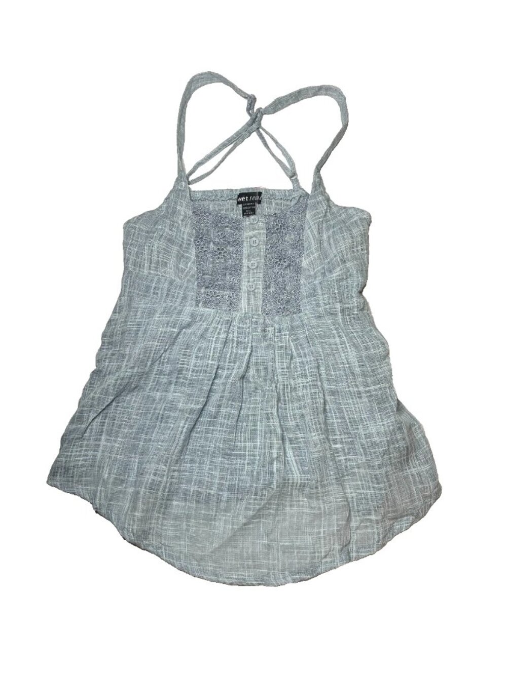 NWT Y2K Wet Seal Tank Top Blue Crochet Lace Inset Cami Babydoll L Cotton